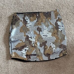 Express Sequined Camo Mini Skirt - Gold, Silver, Brown